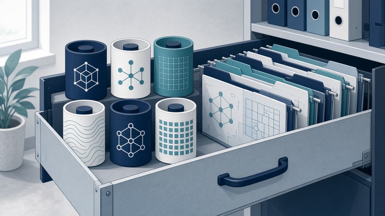 Organized shelves of database archives ready to pick